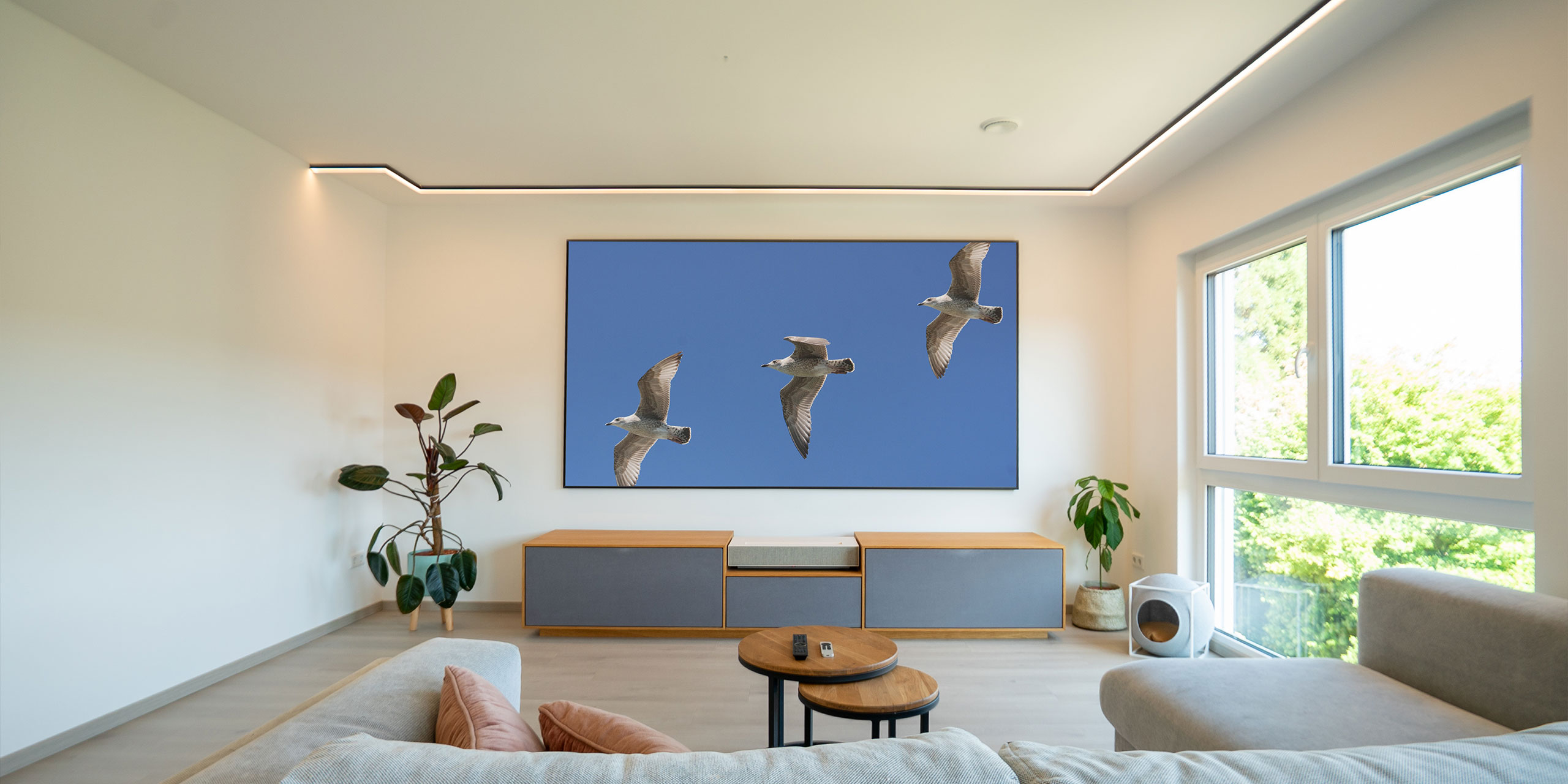 Hochwertiges Laser TV Möbel mit integiertem Soundsystem